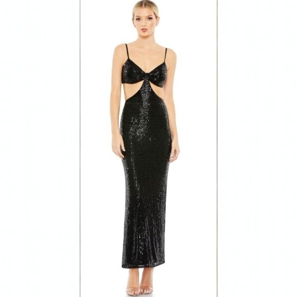 Mac Duggal Black Sequin Cutout Gown Size Size 6 Medium NWT NEW - Picture 1 of 9